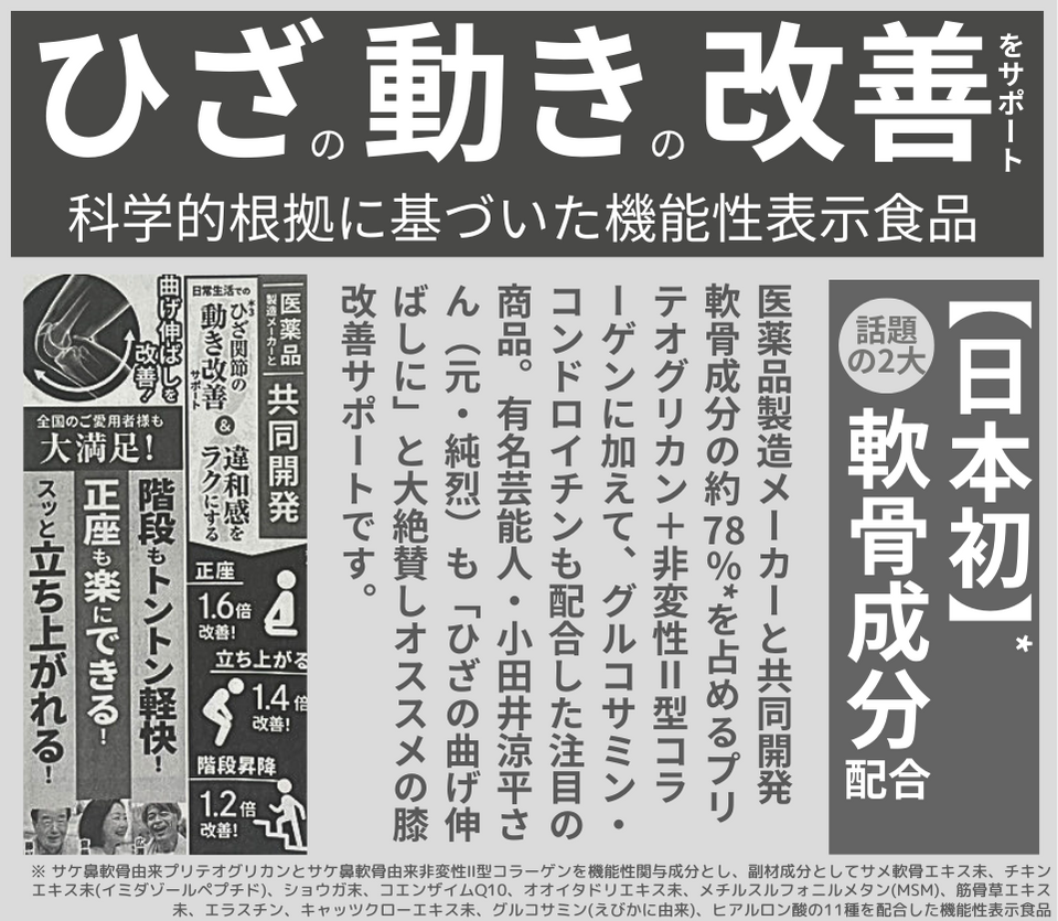 ひざの動きの改善をサポート 科学的根拠に基づいた機能性表示食品