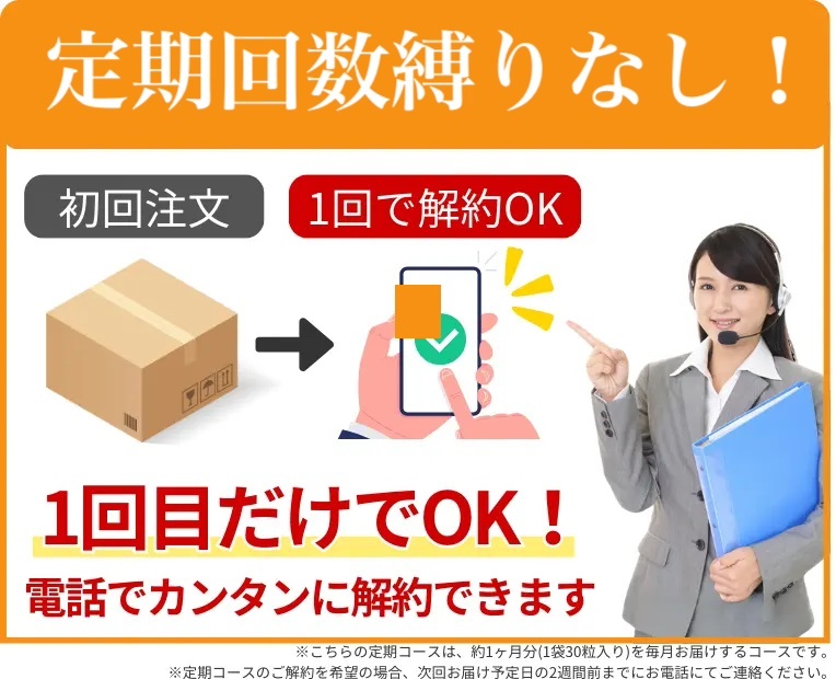 定期回数縛りなし！ 初回注文後１回で解約OK 電話でカンタンに解約できます